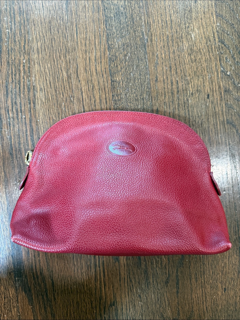 Longchamp Red Pebbled Leather Cosmetic Pouch